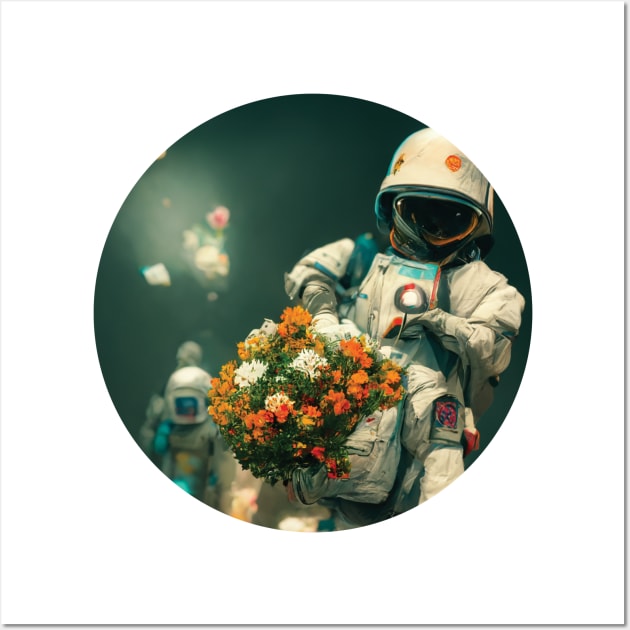 astronaut holding a bunch of flowers Wall Art by NdegCreate